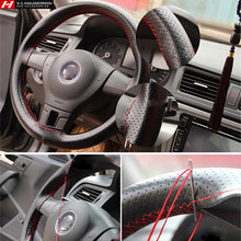 Black/Red Stitch Soft Leather Car Hand Sewing DIY Steering Wheel Cover 38 cm